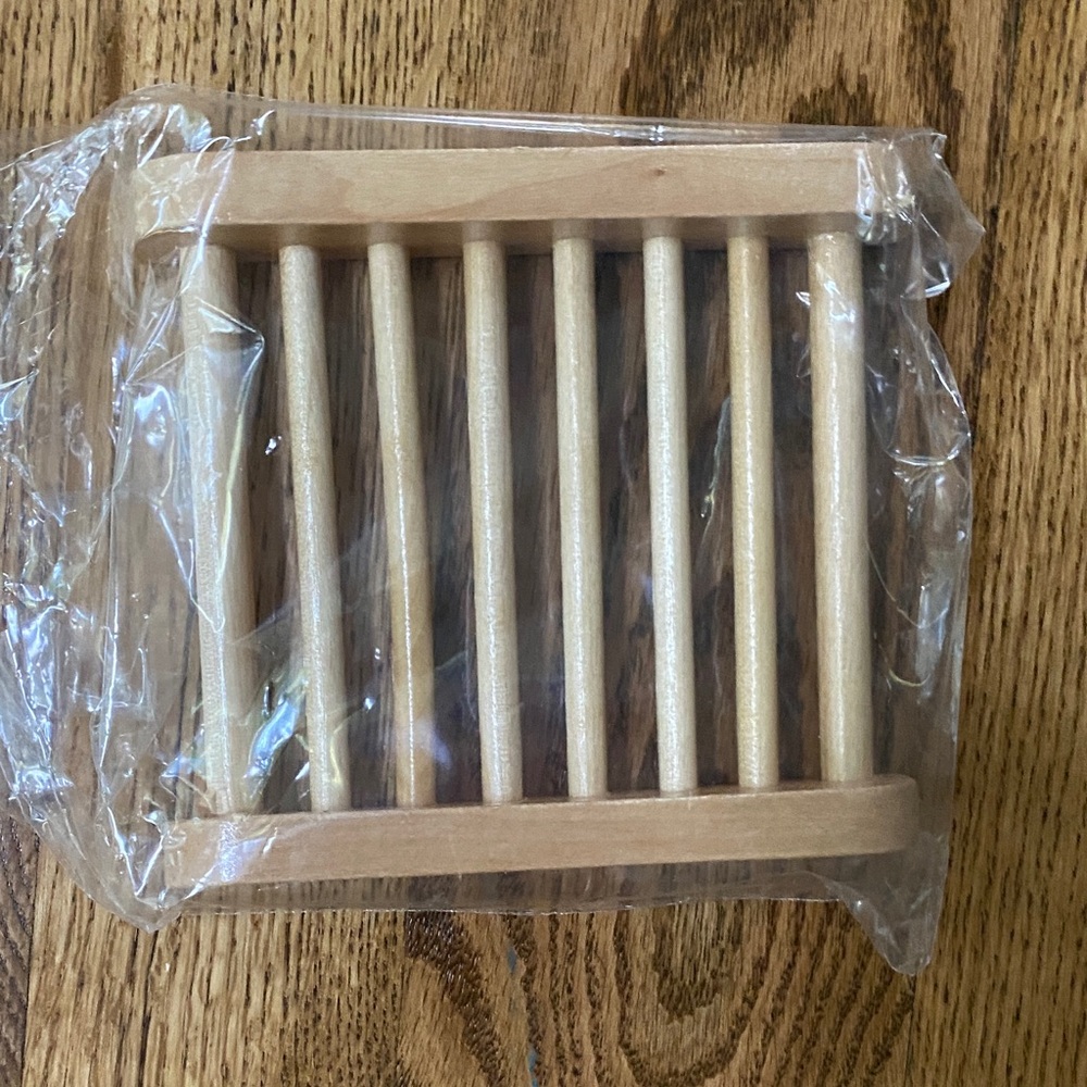 NIB sponge soap rack dish bamboo natural minimalist organization bathroom